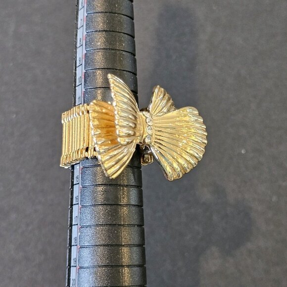 Lilly Pulitzer Gold Bow Cocktail Statement Ring Stretch Band One Size Rhinestone - Picture 4 of 11